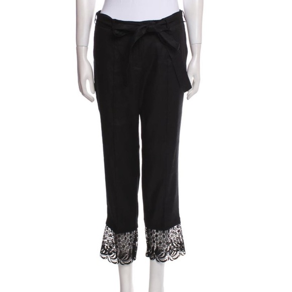 Anne Fontaine Embroidered Accent Elegant Black Lace Trim pants set size medium - Picture 3 of 4